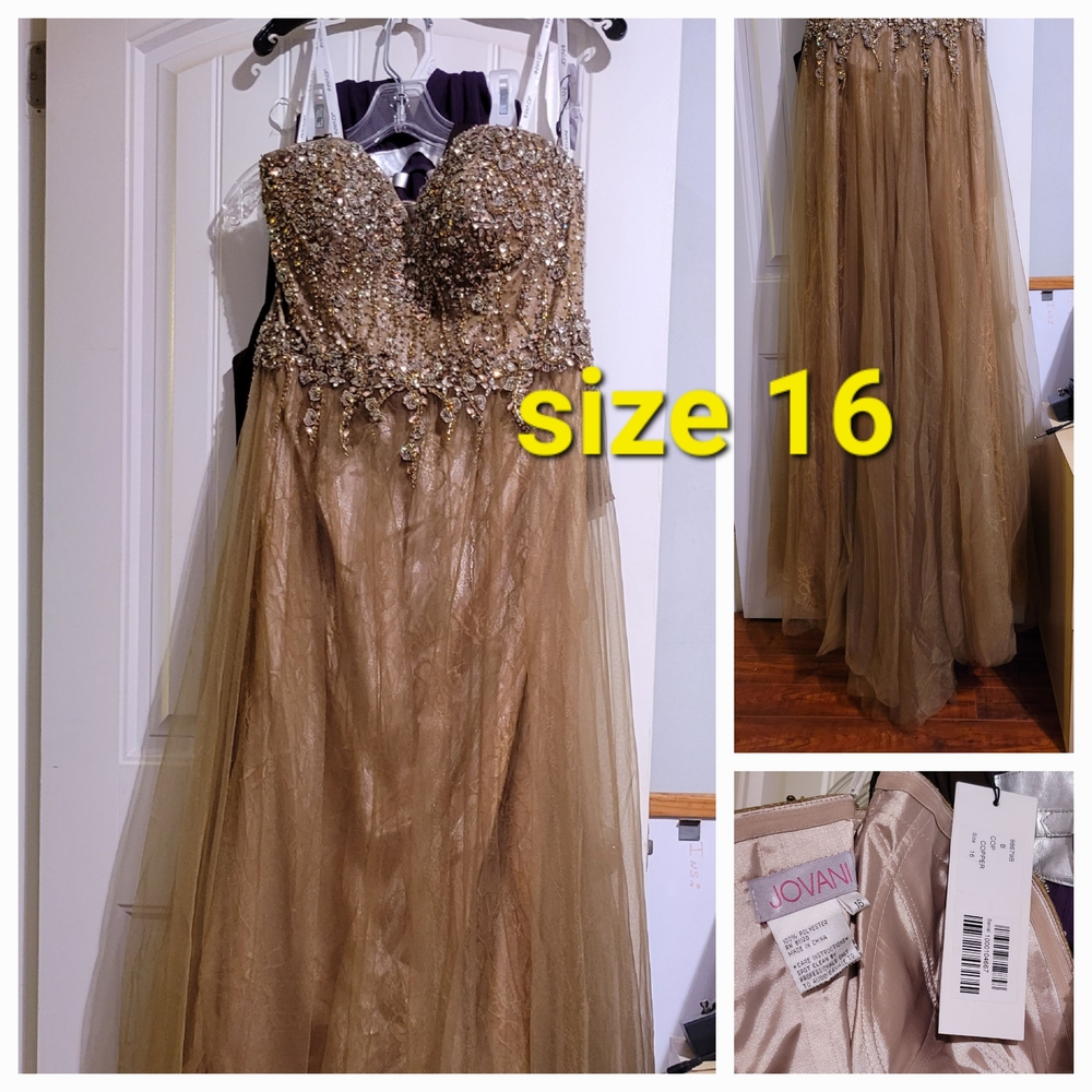 Strapless Jovani Copper Beaded Gown Size 16